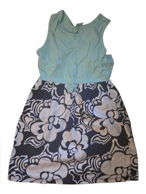 Gymboree Mint Top Navy & White Floral Skirt Dress 7/8